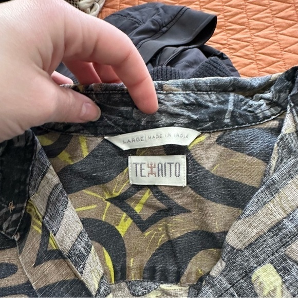 Te’aito mens bold polynesian short sleeve Hawaiian button up L large linen blend - Picture 2 of 3